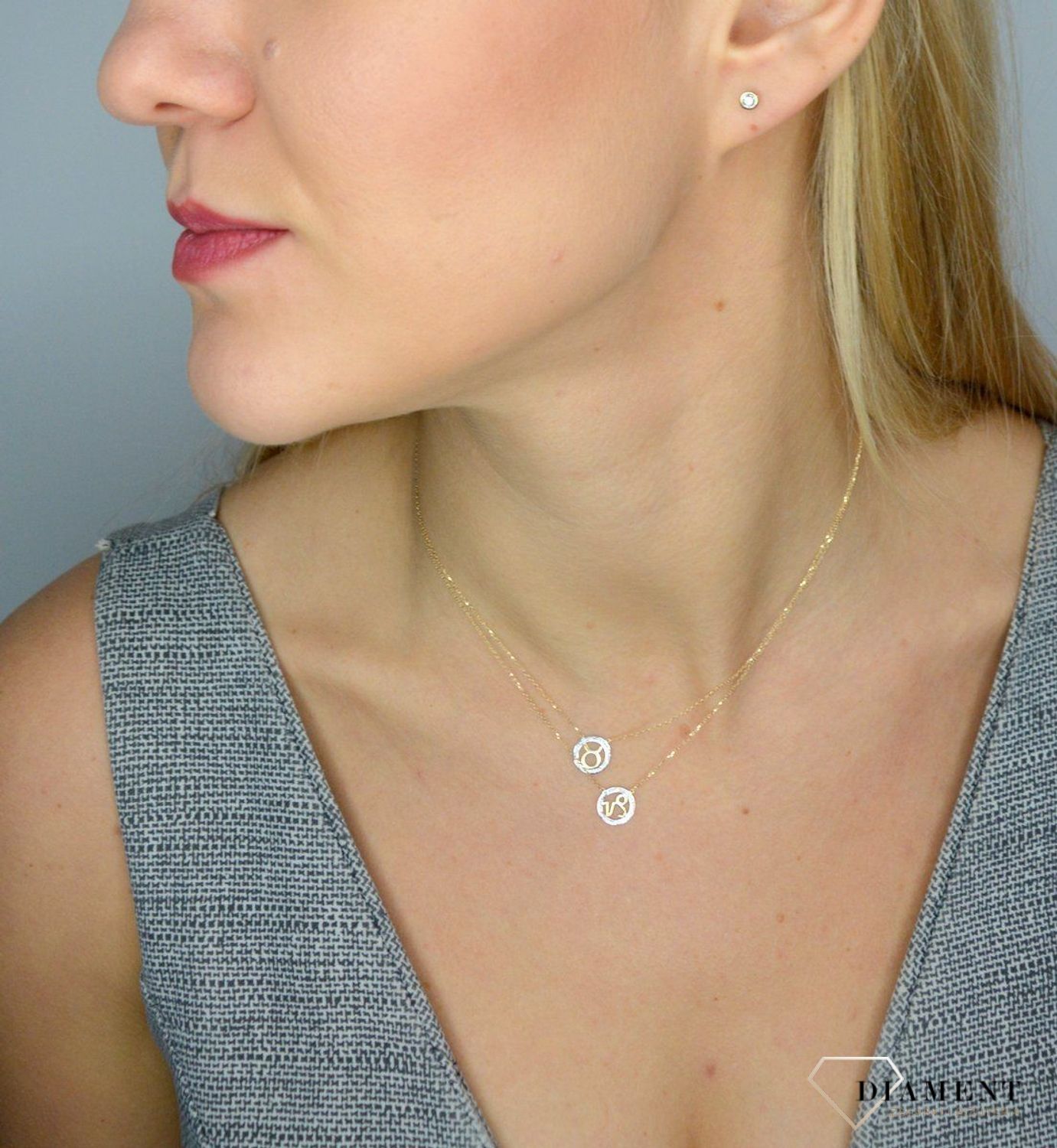 Złoty naszyjnik z brylantami znak zodiaku Koziorożec N07636YC.jpg